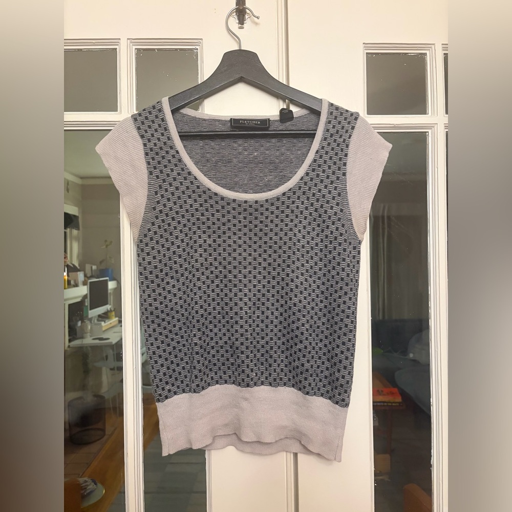 Navy Blue and Cream Women's Sweater Vest Top